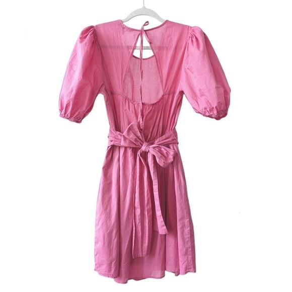 Banana Republic Pink Puff Sleeve Tie Back Mini Dress Size Small - Picture 2 of 4